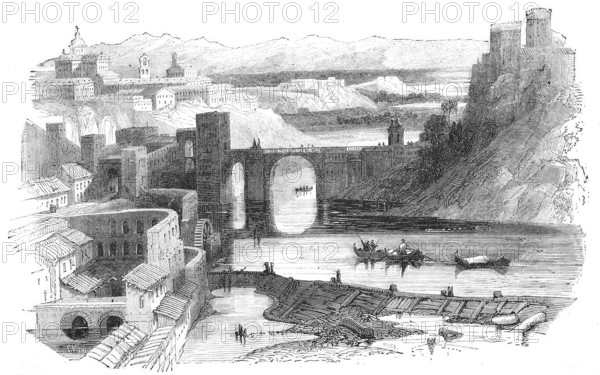 View of Toledo in Spain, Historical, Reproduction from an original with a scene from the 19th century