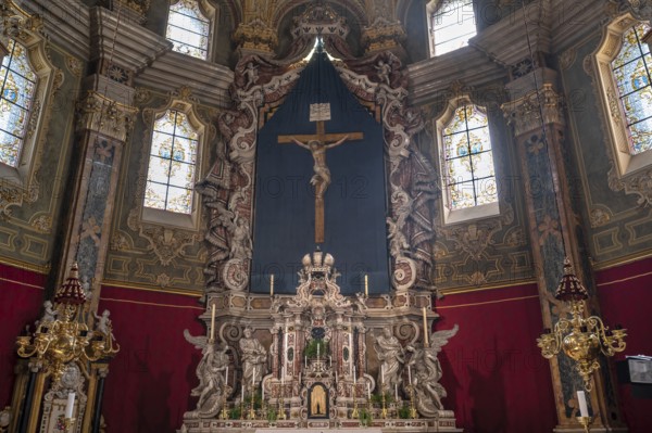 High altar with Lenten cloth in Bressanone Cathedral, Cathedral Square, Bressanone, South Tyrol, Italy