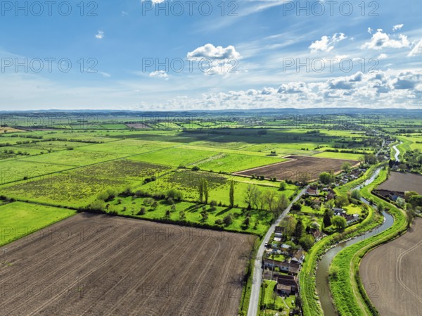 Burrow Mump from a drone, Southlake Moor, Burrowbridge, Taunton, Somerset, England, United Kingdom