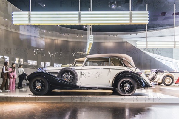 Mercedes-Benz 540 K Cabriolet B from 1937. The Mercedes-Benz Museum in Stuttgart presents a journey through the automotive history of the global corporation. The history of the Mercedes star begins with the first automobile in 1886. Stuttgart, Baden-Württemberg, Germany