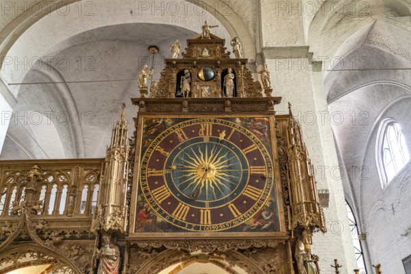 Church clock in the interior of Lübeck Cathedral, Hanseatic City of Lübeck, Schleswig-Holstein, Germany