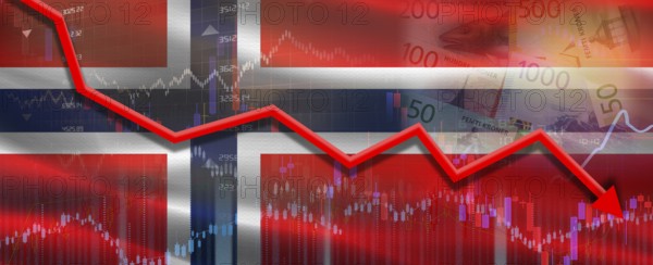 Norway financial crisis on economic graph. Financial fall of Norway on economy market