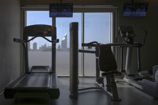 Fitness centre with city view, Abu Dhabi, United Arab Emirates