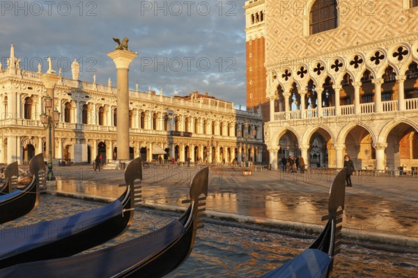 View of the Doge's Palace and the Piazzetta from the water in the morning, Venice, Veneto, Italy