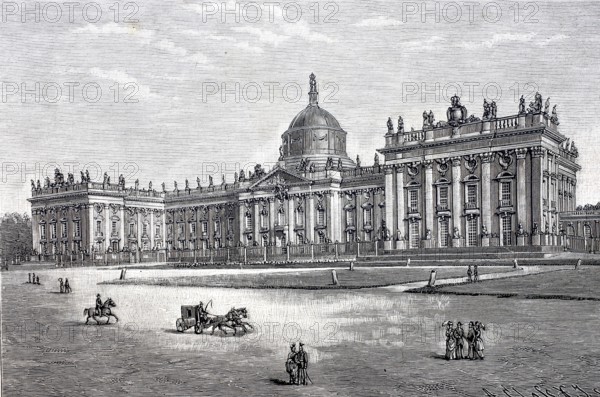 Friedrichskron Palace in 1888, today The New Palace, a former summer residence of the Kings of Prussia in Sanssouci Park in Potsdam, Germany, Historical, digitally enhanced reproduction of a 19th century original