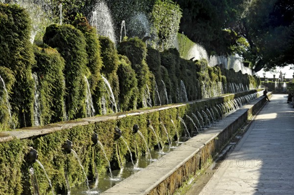 Avenue of a Hundred Fountains, Viale delle Cento Fontane, Renaissance garden of Villa d'Este, water features, fountains, UNESCO World Heritage Site, Tivoli, metropolitan city of Rome, Lazio, Italy