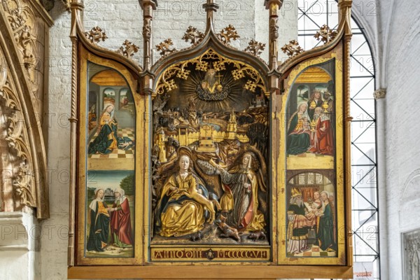 Altar of the Virgin Mary with the Unicorn Hunt, interior of Lübeck Cathedral, Hanseatic City of Lübeck, Schleswig-Holstein, Germany