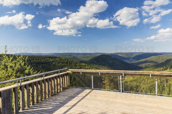 Ellbachseeblick viewing platform with views over the wooded hills around Baiersbronn, Northern Black Forest, Baden-Württemberg, Germany