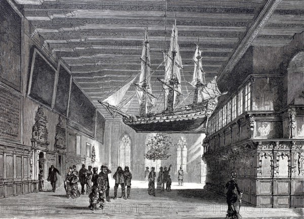 The town hall in Bremen around 1888, Germany, Historical, digitally enhanced reproduction of a 19th century model