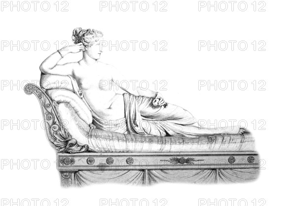 Pauline Bonaparte, Princess Borghese (1780 - 1825), sister of Napoleon I, depicted as a victorious Venus. Marble sculpture by Antonio Canova, historical, digitally restored reproduction of a 19th century model