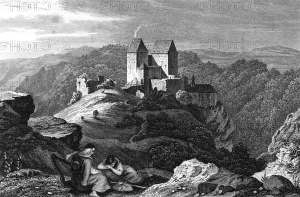 Rabeneck Castle, high medieval aristocratic castle, around 1800, Franconian Switzerland, Bayreuth district, Upper Franconia, Bavaria, Germany, digitally enhanced reproduction of a 19th century original, historical, exact date unknown