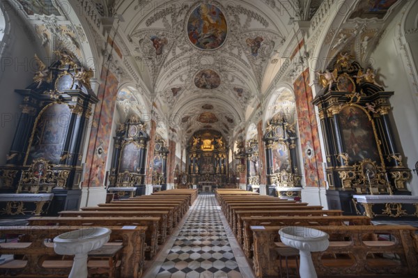 Interior with side altars and high altar with Lenten cloth, Wilten Abbey, Klostergasse 7, Wilten, Innsbruck, Austria
