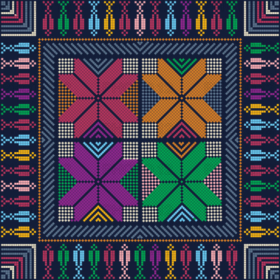 Traditional Palestinian Embroidery Tatreez Pattern in colors