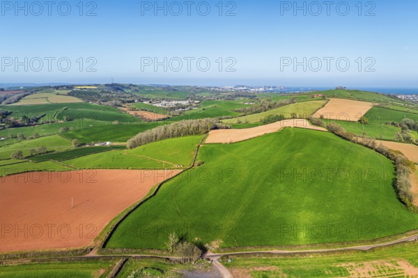 Farms and Fields over Paignton from a drone, Devon, England, United Kingdom