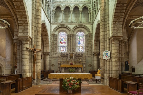 Interior of the Notre-Dame church in Bonneval, Centre-Val de Loire, France