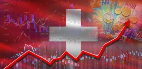 Switzerland financial growth on market graph. Switzerland economic growth on financial graph