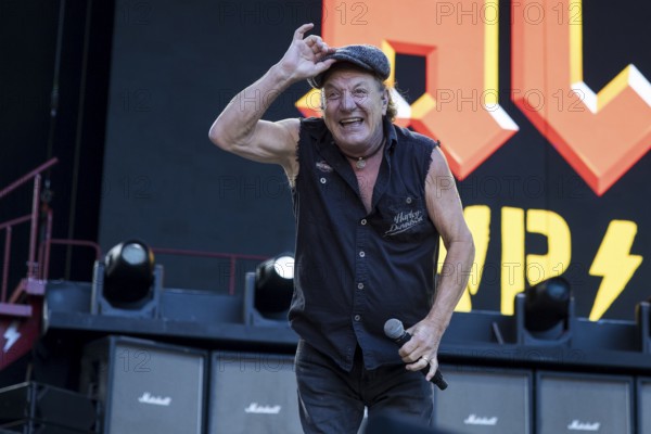 Brian Johnson, lead singer of AC/DC live on Power Up Tour 2025 at the Olympiastadion Berlin on 30 June 2025