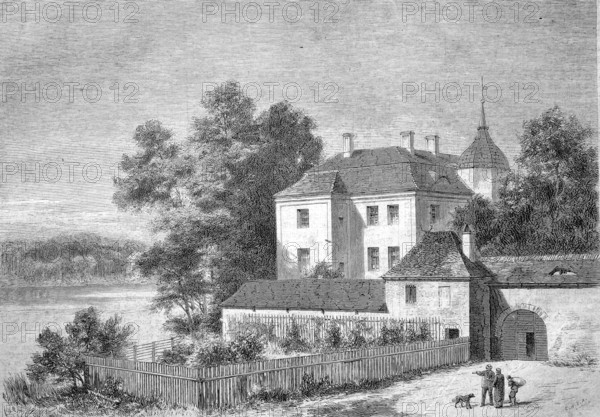 Hunting Lodge Grunewald in Berlin in 1870, Germany, Historical, Reproduction from a model with a scene from the 19th century