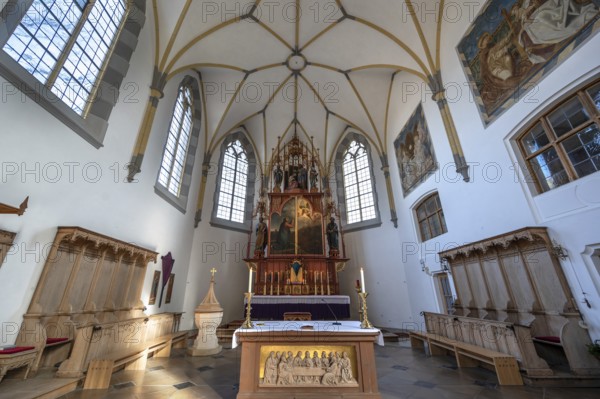 Chancel of the parish church of St John the Baptist, rebuilt after a fire in 1872 in neo-Gothic style, Lorettostrasse 31, Obersdorf Bavaria, Germany