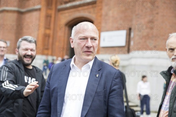 Kai Wegner (Governing Mayor of Berlin) in front of raising the rainbow flag for Pride Week in front of the Rotes Rathaus in Berlin on 9 July 2025