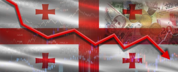 Georgia financial crisis on economic graph. Financial fall of Georgia on economy market