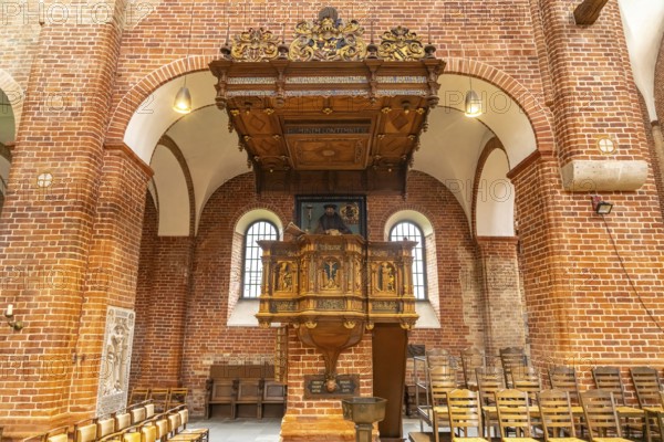 Pulpit in the interior of Ratzeburg Cathedral, Ratzeburg, Schleswig-Holstein, Germany