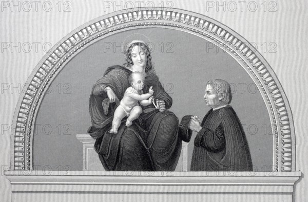 Madonna with the Child Jesus, Litta Madonna, steel engraving after a painting by Leonardo da Vinci, historical, digitally restored reproduction of a 19th century model