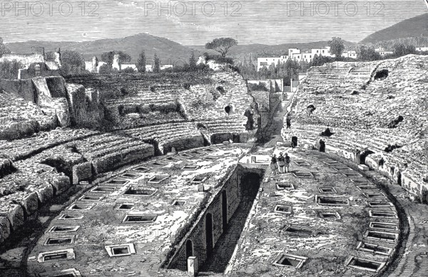 The Arena of Pozzuoli, c. 1800, Theatre, Campania, Italy, Historical, digitally restored reproduction of a 19th century model