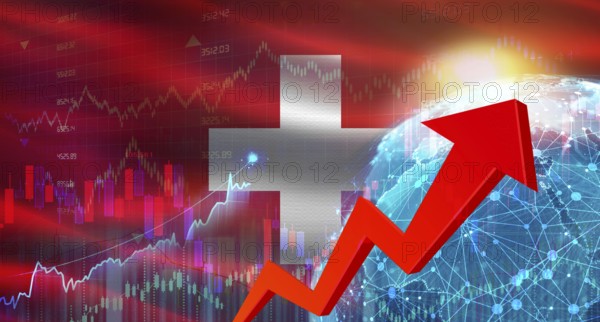 Global financial growth with Switzerland flag. Financial growth with Switzerland flag on economic background