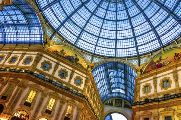 MILAN, ITALY - SEP 14, 2018: Interior of historic Galleria Vittorio Emanuele II owned by comune of Milan and located in the heart of the city