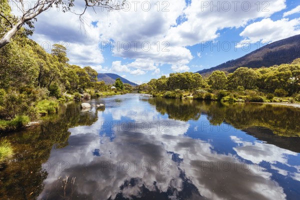 The walking and biking trails along the Thredbo River near Bullocks Hut at Lake Crackenback, New South Wales, Australia