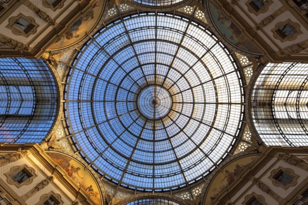 MILAN, ITALY - CIRCA AUGUST 2020: Architecture in Milan fashion Gallery, Italy. Dome roof architectural detail