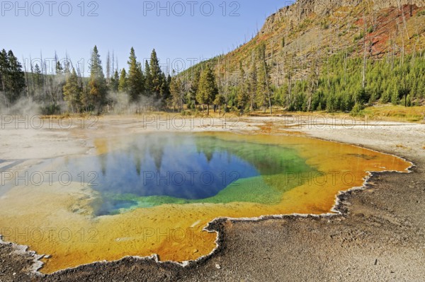 Hot spring 'Emerald Pool', Black Sand Basin, Yellowstone National Park, Wyoming, USA