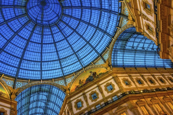 MILAN, ITALY - SEP 14, 2018: Interior of historic Galleria Vittorio Emanuele II owned by comune of Milan and located in the heart of the city