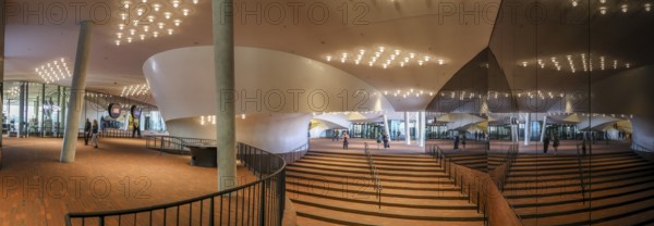Panorama photo of the visitor floor of the Elbe Philharmonic Hall Hamburg, Hanseatic City of Hamburg, State of Hamburg, Northern Germany, Germany