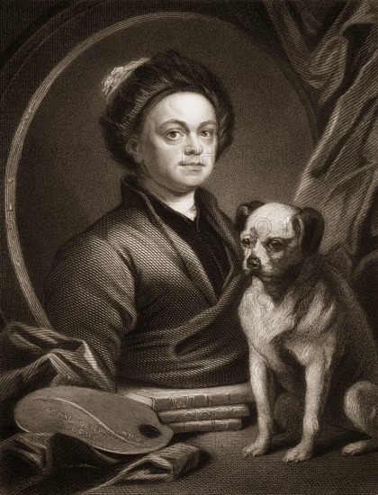 William Hogarth, 1697 - 1764, an English painter, printmaker, pictorial satirist, social critic, and editorial cartoonist, Portrait von William Hogarth, 1697 - 1764, ein sozialkritischer englischer Maler und Grafiker