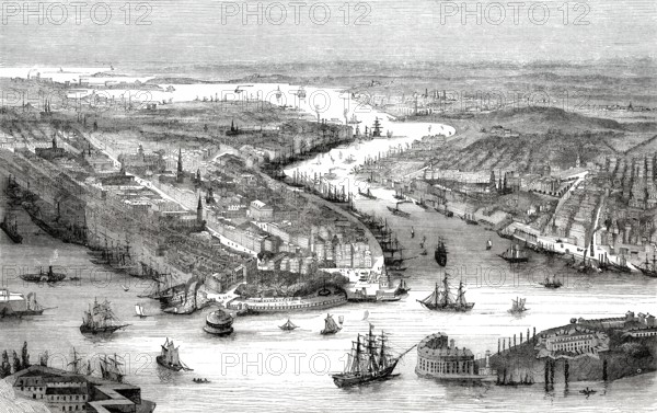 Stadtbild von New York, der East River zwischen Manhattan und dem Hudson River, 19.