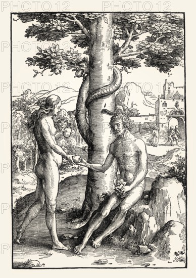 Lucas von Leyden, The Fall from Grace, Der Sündenfall, 16th century, by Lucas van Leyrlen, facsimile of the 19th century