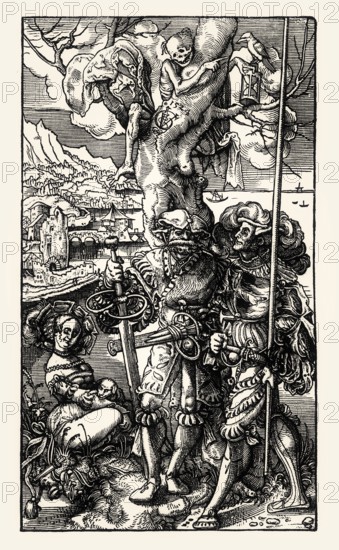 The lurking death, woodcut by Urs Graf, 1524, facsimile of the 19th century