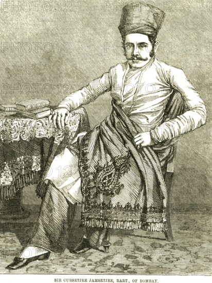 Lithographic portraits Sir Cursetjee Jamsetjee Bart of Bombay Mumbai, Maharashtra, India I L News Aug 20, India NO MR