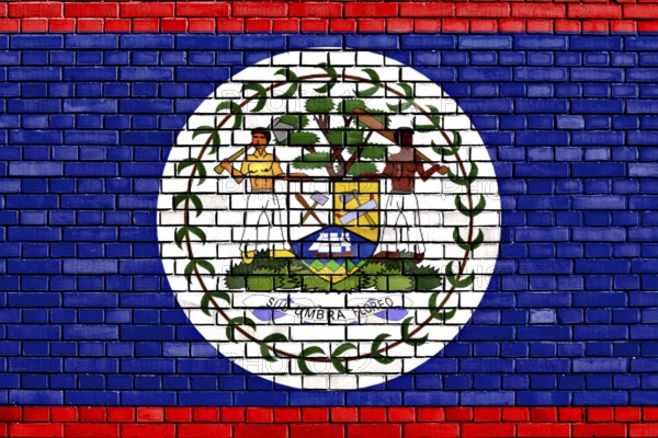 Flag of Belize painted on brick wall
