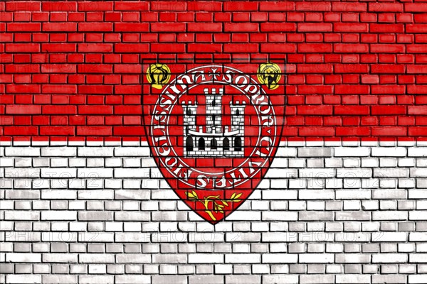 Flag of Sopron painted on brick wall