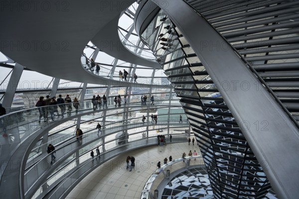 Interior of German Reichstag Parliament glass structure building