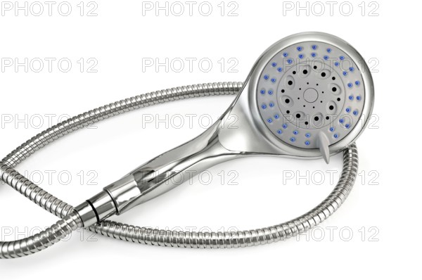 Silver Hand shower with hose isolated on white background