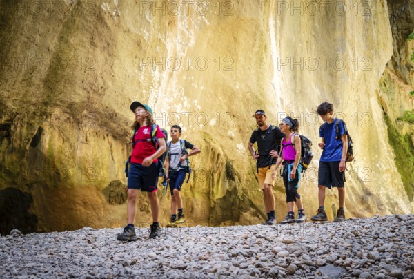 Hikers group, Torrent de Pareis, Sa Calobra, Majorca, Balearic Islands, Spain