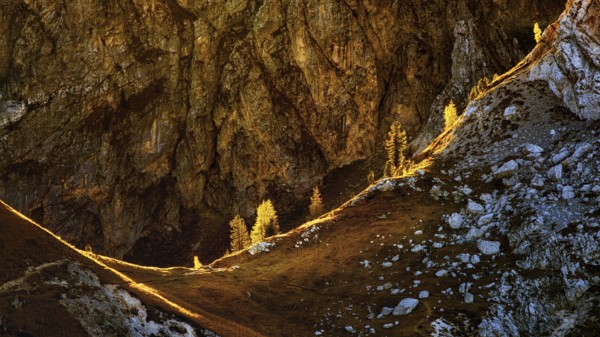 View from Passo Giau to the Golden Path after colour sunrise