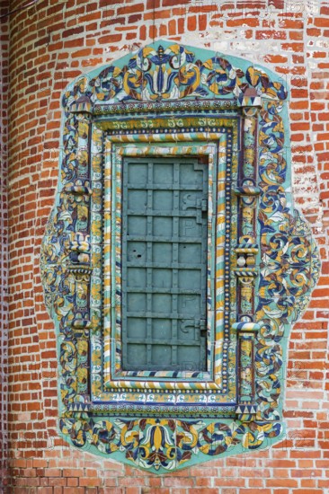 Tile platband at a window of Church of Saint Nicholas (Nikita wet) in Yaroslavl, Russia