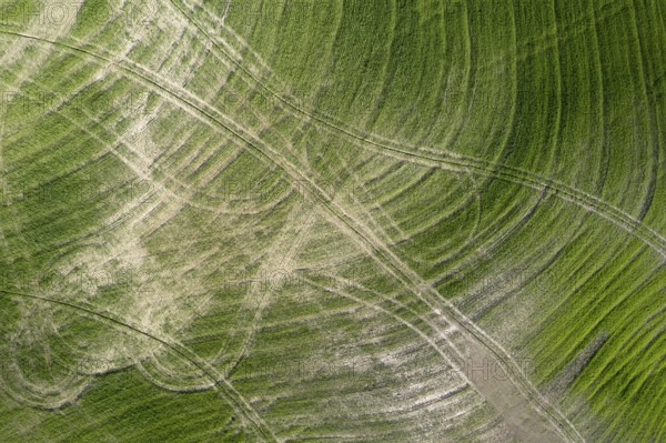 Aerial photographic documentation of drawings left after tillage in Tuscany Italy