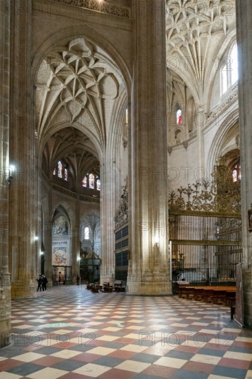 Segovia, Spain, 7 April, 2024: vertical view of the side nave of the Segovia Cathedral