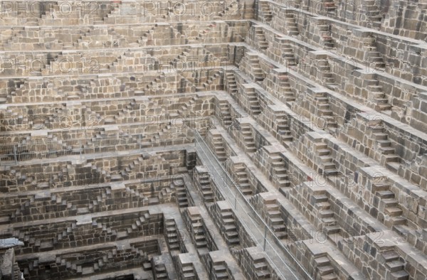 Details of the ancient stepwell of chand baori, at the village of Abhaneri, near Jaipur, Rajasthan in India